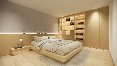 Chambre moderne aux nuances subtiles peinte par Tremblay Experts Peintres, incarnant raffinement et qualité sur la Rive-Sud et la Rive-Nord de Québec.